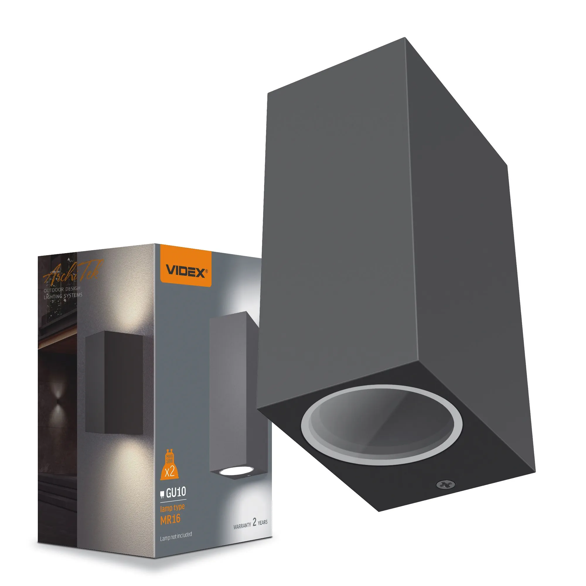 ⭐ Podwójna lampa elewacyjna VIDEX z gniazdem GU10, szara ⭐