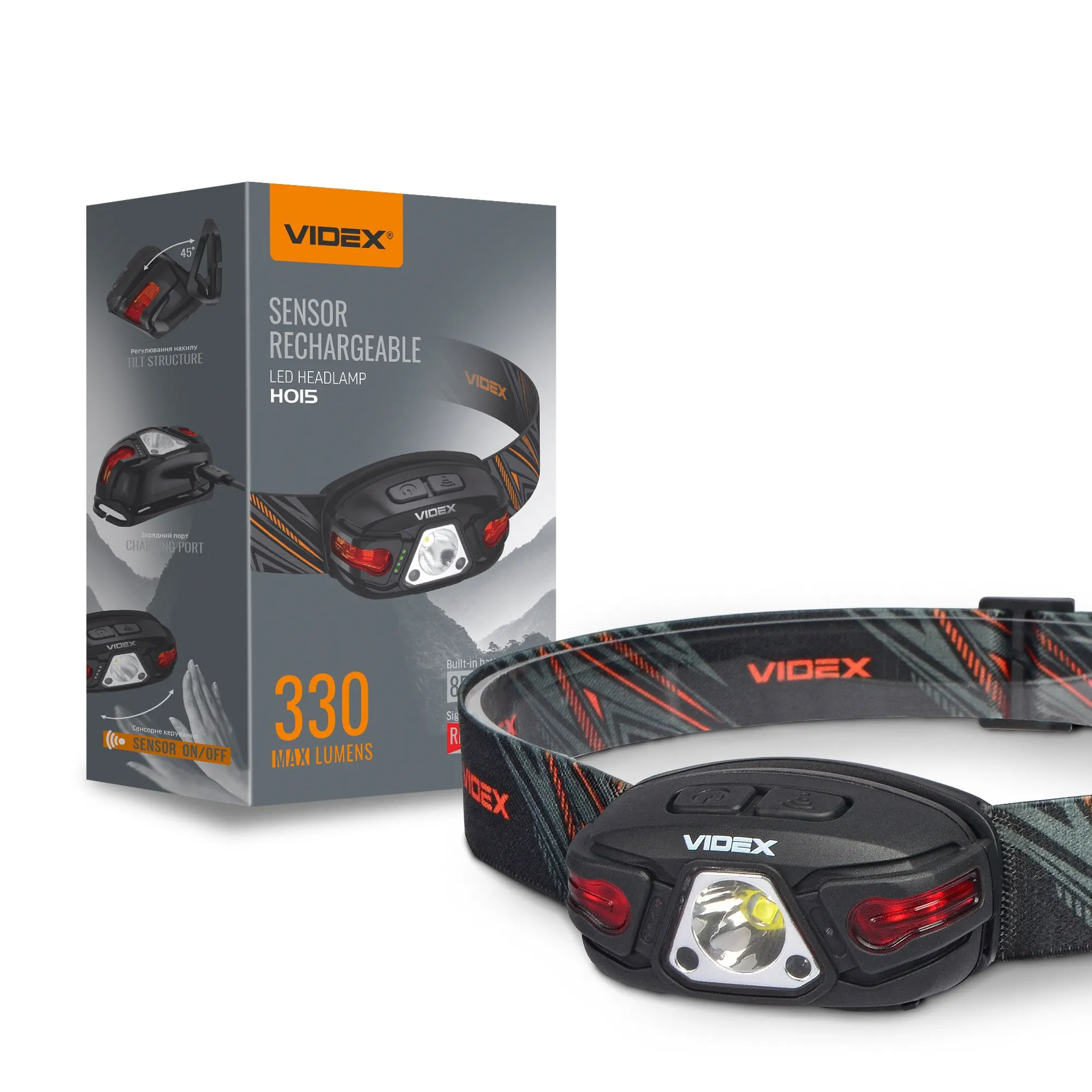 ⭐ Latarka czołowa LED VIDEX 330Lm 5000K USB-C IP67 ⭐