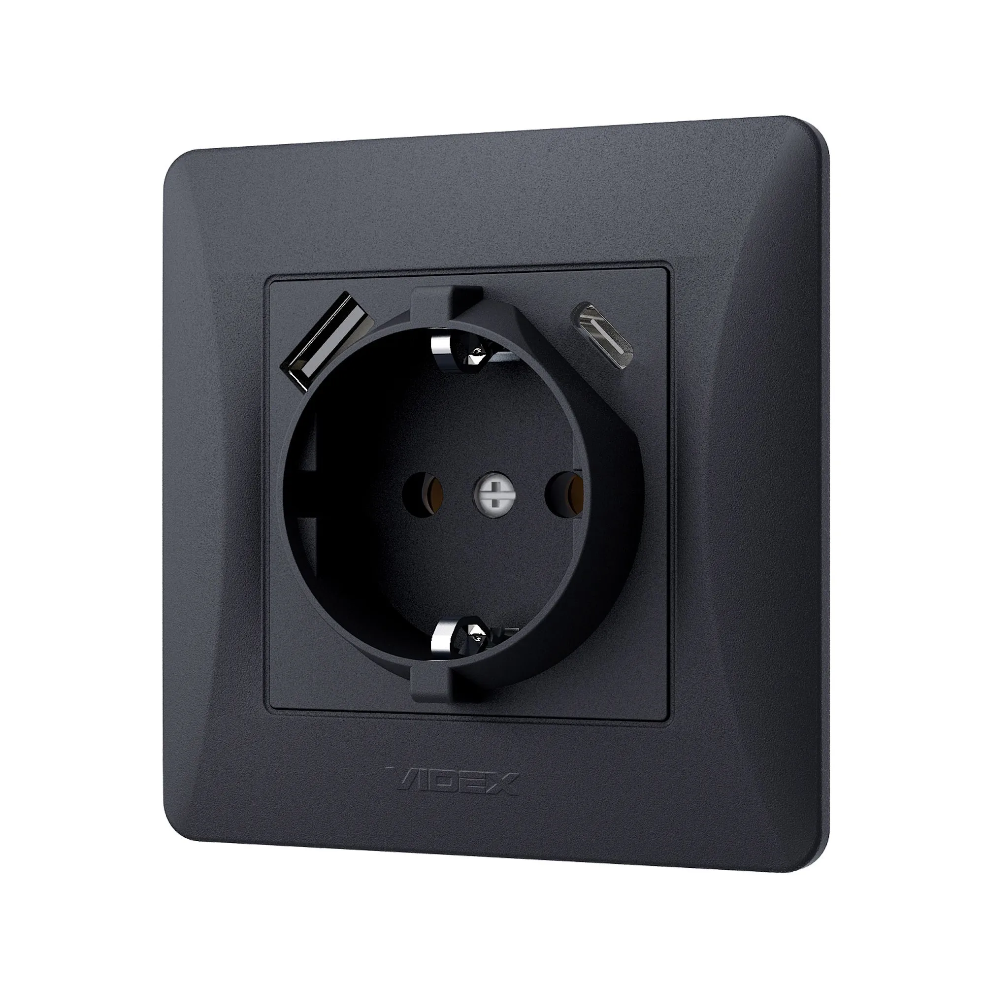 ⭐ Gniazdo pojedyncze schuko z USB-A i USB-C czarne grafitowe VIDEX BINERA ⭐