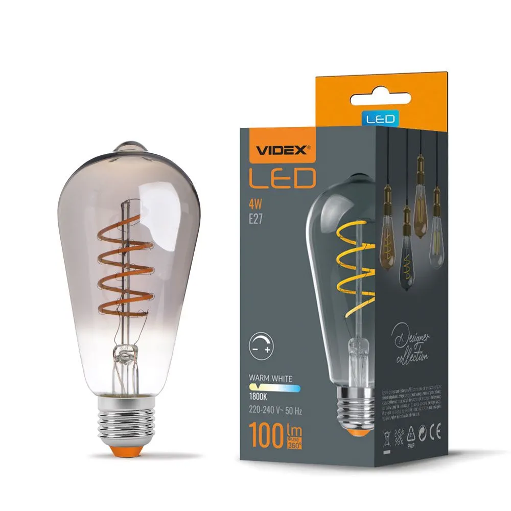⭐ Żarówka LED E27 ST64 4W Spiralna Ciepła Grafit ⭐