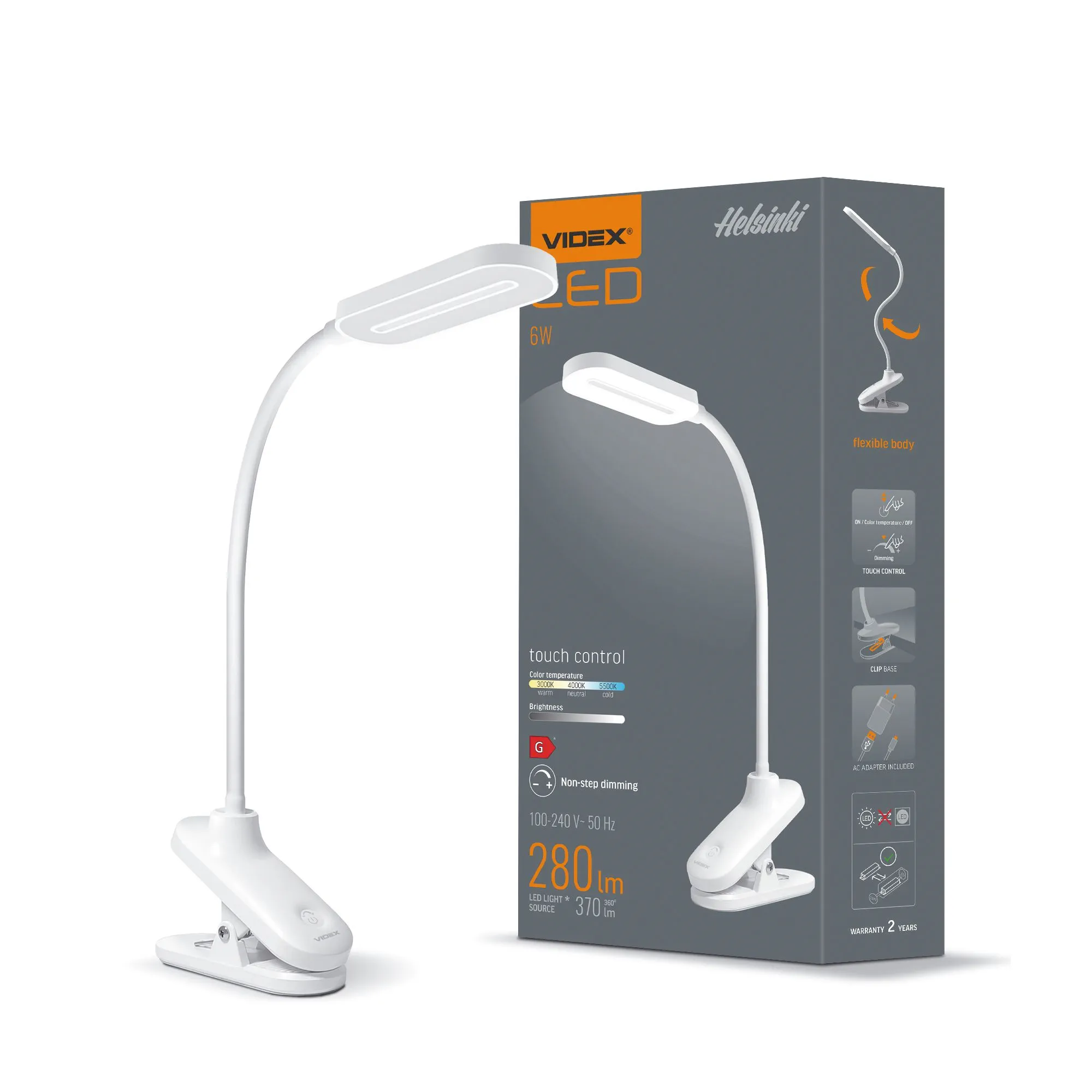 ⭐ Lampka biurkowa LED z regulacją jasności Helsinki biała ⭐