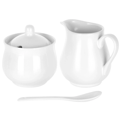 Cukierniczka i mlecznik porcelanowe białe 3 el.