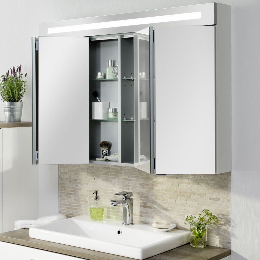 Szafka lustrzana 3D z oświetleniem LED 110 cm dąb naturalny Stanford  Fackelmann 80097