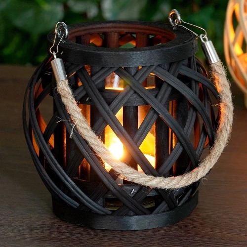 Lampion na świeczkę bambusowy czarny 14,5x14 cm