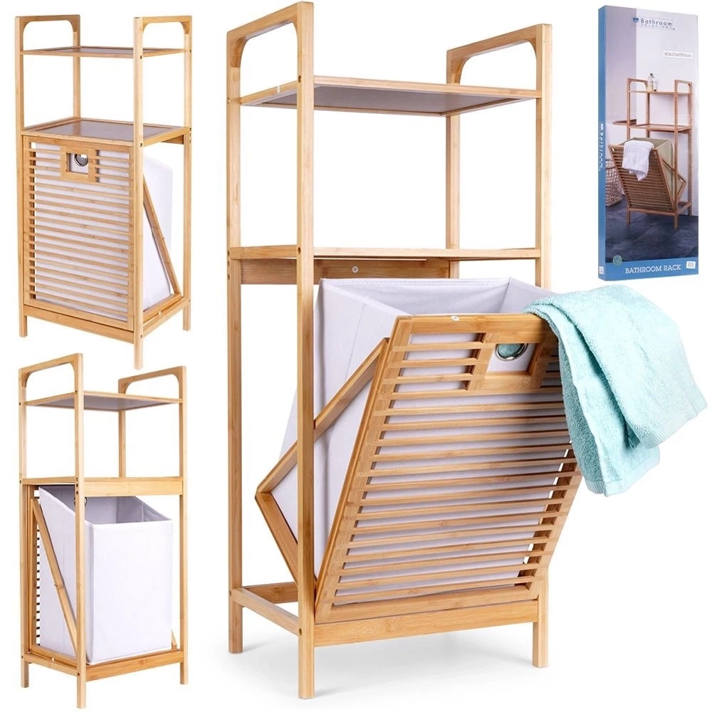 Regał łazienkowy z koszem na pranie bambusowy 39,5x30x49 cm