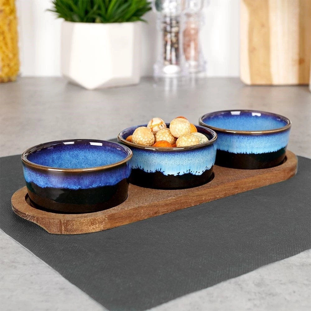 Miseczki na przekąski ceramiczne na tacy 29,5 cm 3 szt.