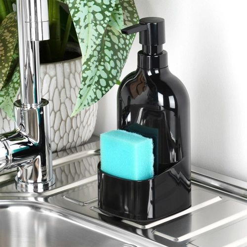 Dozownik płynu do naczyń z pojemnikiem na gąbkę czarny 500 ml
