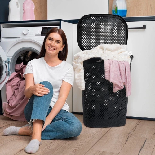 Kosz na pranie plastikowy czarny 60 l