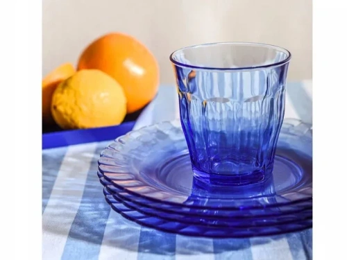 Niskie szklanki 250 ml zestaw 6 szt. niebieskie szkło hartowane Duralex