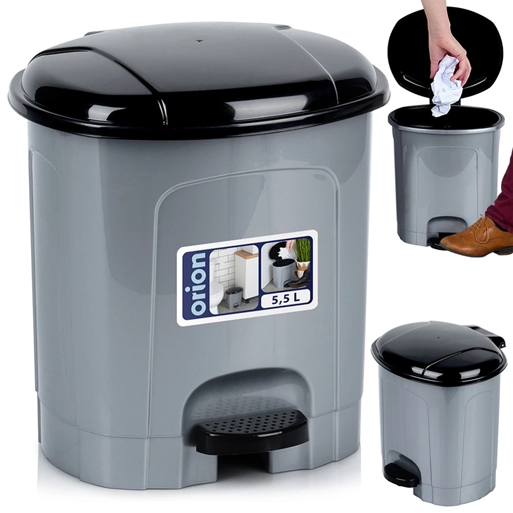 Kosz na śmieci z pedałem plastikowy szary 5,5 l