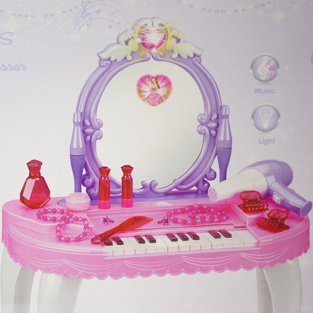 Toaletka róż dla dziewczynki z pianinem lustrem pianino akcesoria