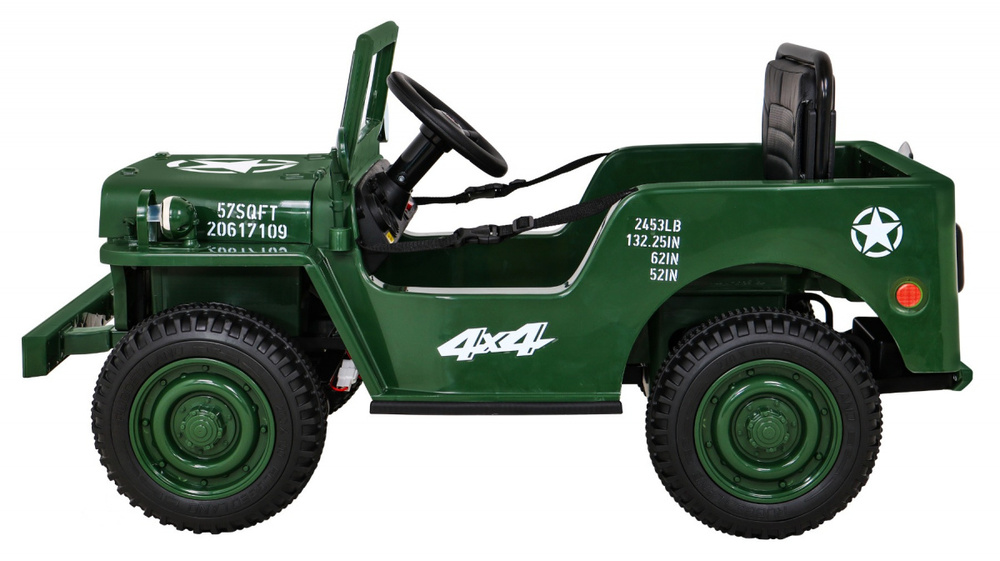 Autko Wojskowe Retro dla dzieci Zielony + Napęd 4x4 + Pilot + 2 Bagażniki + Wolny Start + MP3 LED
