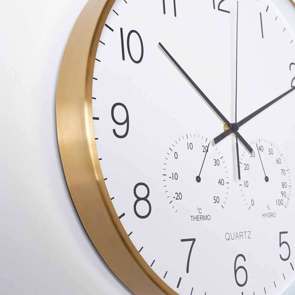 Zegar ścienny z termometrem i higrometrem biały złoty 38 cm
