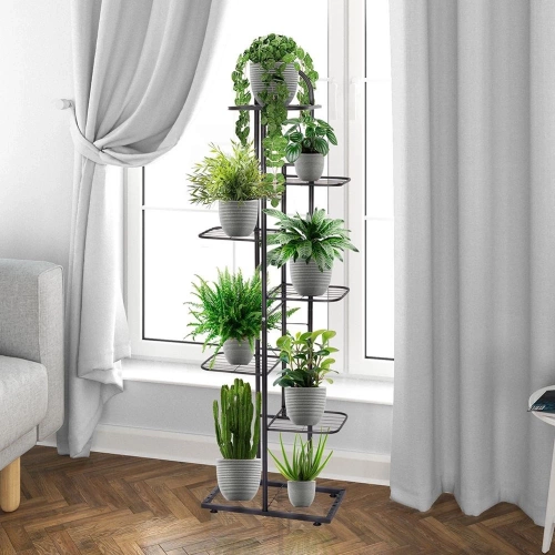 Kwietnik metalowy czarny 7-poziomowy 126 cm