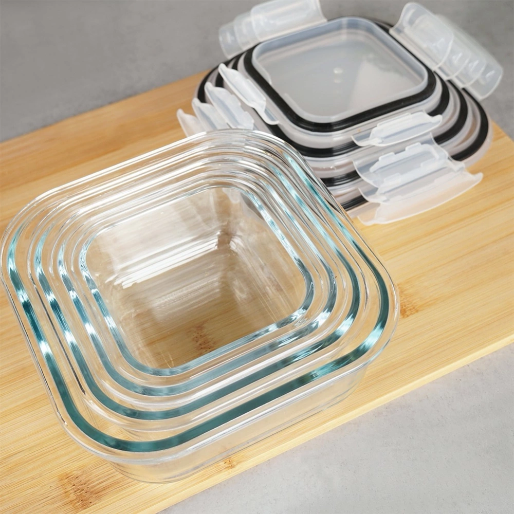 Pojemniki na żywność szklane z pokrywką i uszczelką kwadratowe 4 szt.
