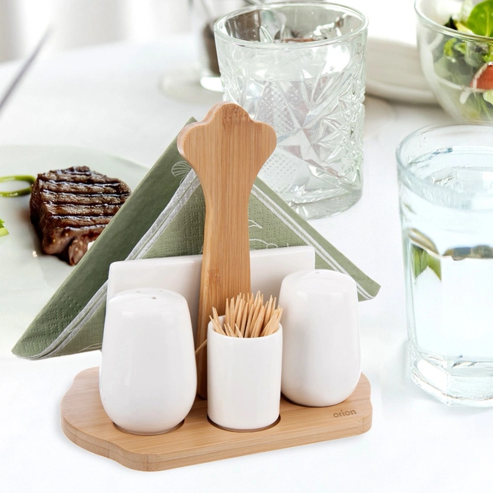 Solniczka i pieprzniczka porcelanowa ze stojakiem i serwetnikiem WHITELINE 5 el.