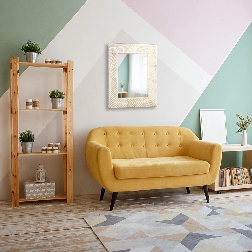 Lustro ścienne drewniane beżowe 40x50 cm