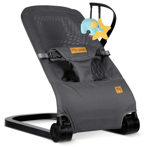 Leżaczek bujaczek z zabawkami - szary