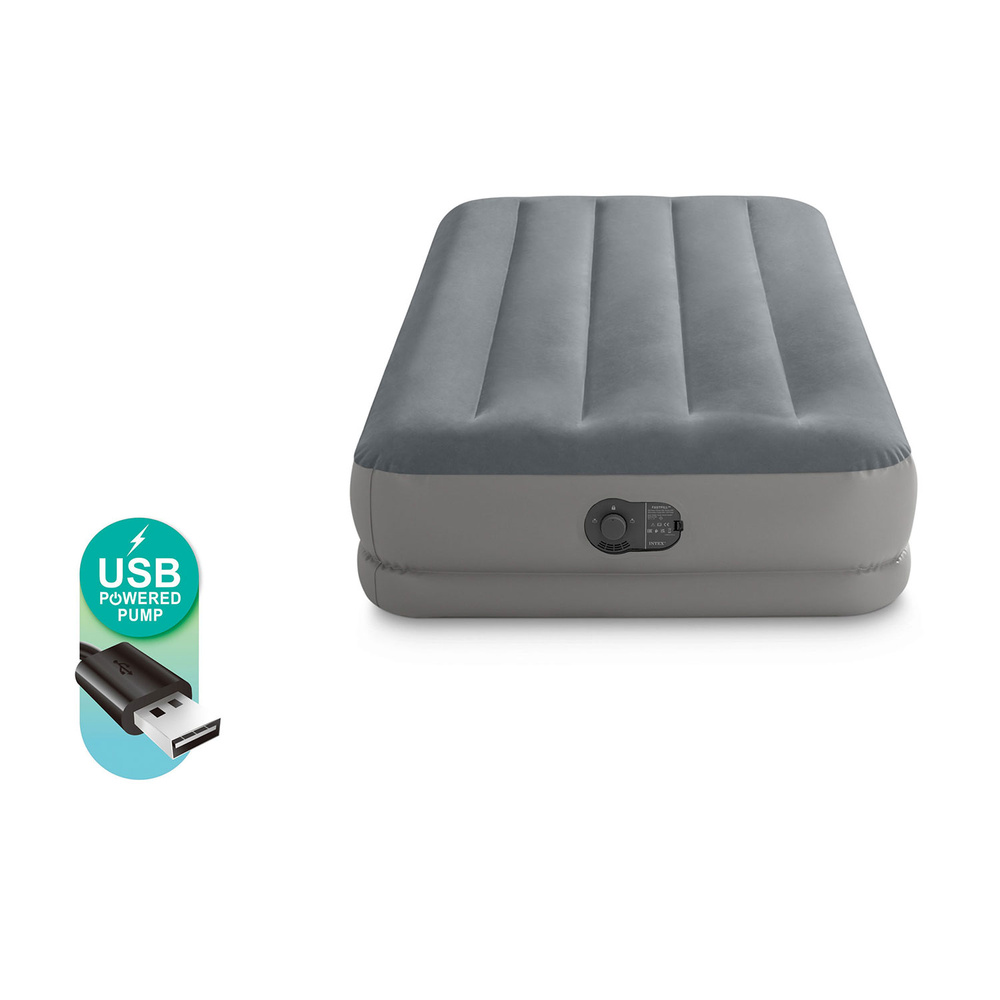 Materac welurowy dmuchany z wbudowaną pompką USB 99 x 191 x 30 cm INTEX 64112