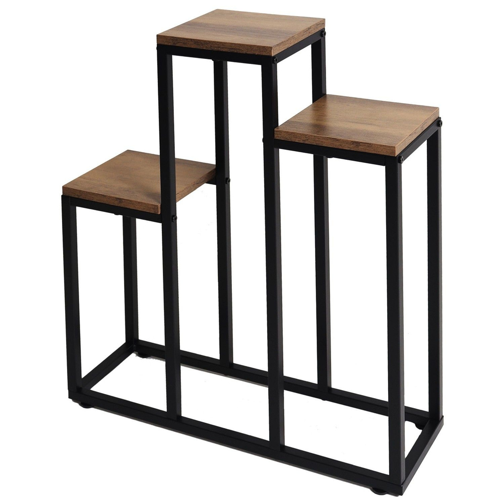 Kwietnik stojący metalowy piętrowy stojak na 3 kwiaty regał dąb rustykalny