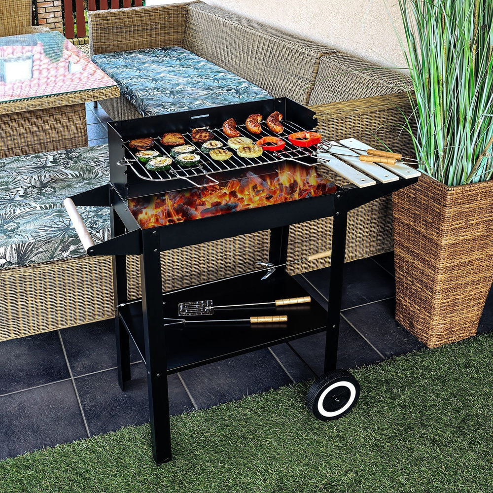 Grill węglowy ogrodowy na kółkach + akcesoria