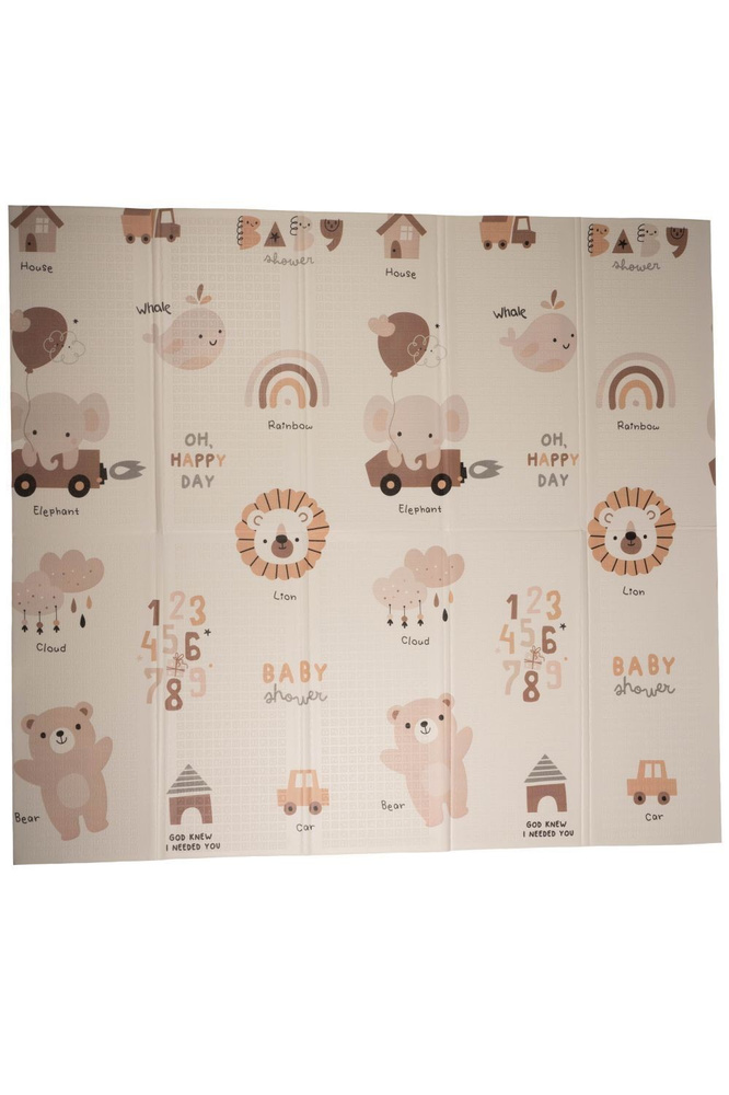 Dwustronna składana kolorowa edukacyjna piankowa mata dziecięca XXL 180x200 cm - misie i słoniki