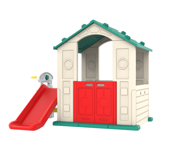 Domek Ogrodowy 3w1 dla dzieci Zielony Dach + Zjeżdżalnia + Koszykówka
