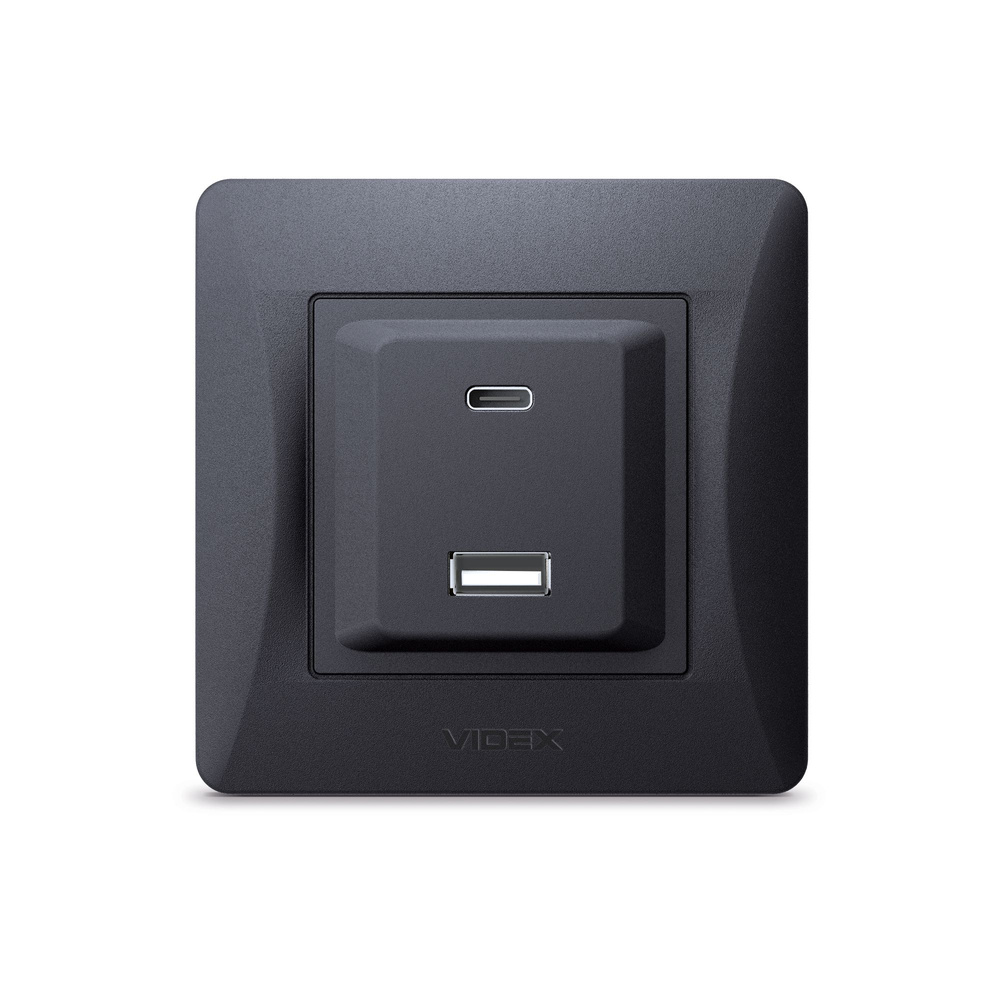 Gniazdo USB-A + USB-C PD20W czarne VIDEX BINERA