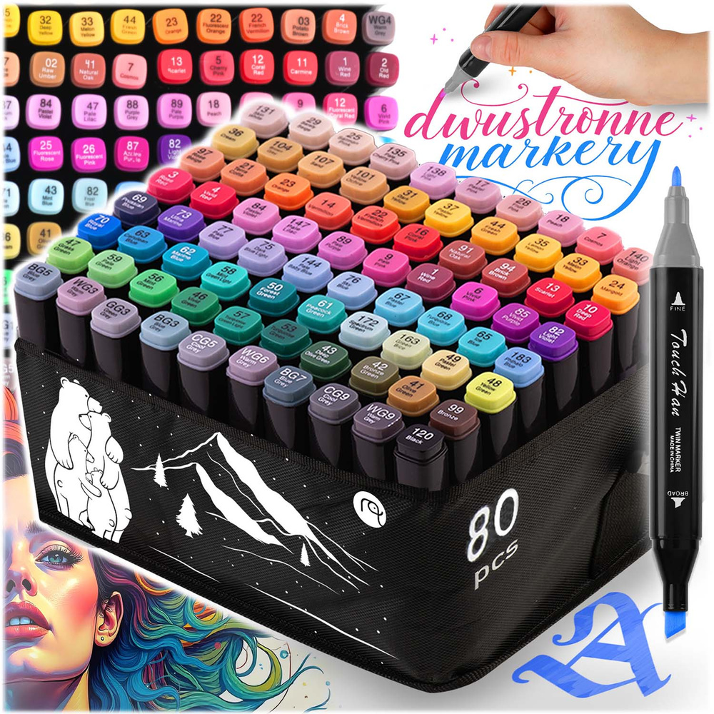 Zestaw kreatywny: 80 markerów alkoholowych + mata do kolorowania XXL 90x120 cm