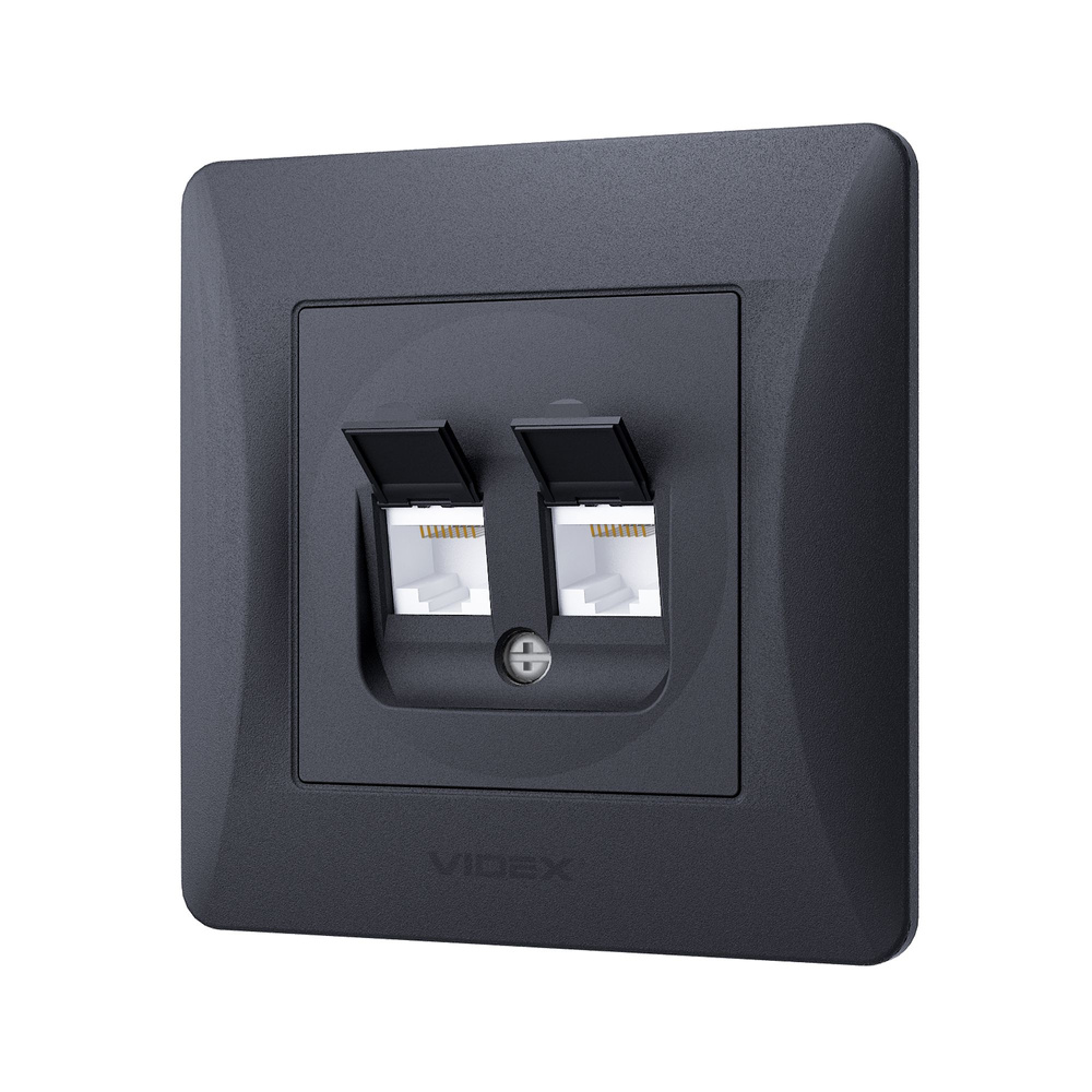 Podwójne gniazdo komputerowe CAT6+CAT6 czarne grafitowe VIDEX BINERA