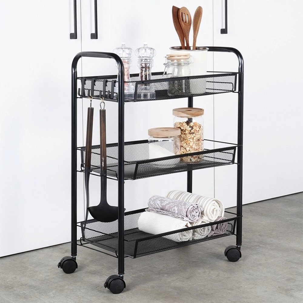 Wózek do przechowywania metalowy czarny 3-poziomowy