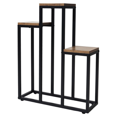 Kwietnik stojący metalowy piętrowy stojak na 3 kwiaty regał dąb rustykalny