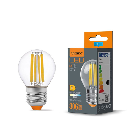 Żarówka kulka filament G45 6W E27 neutralna 806lm 4000K Videx