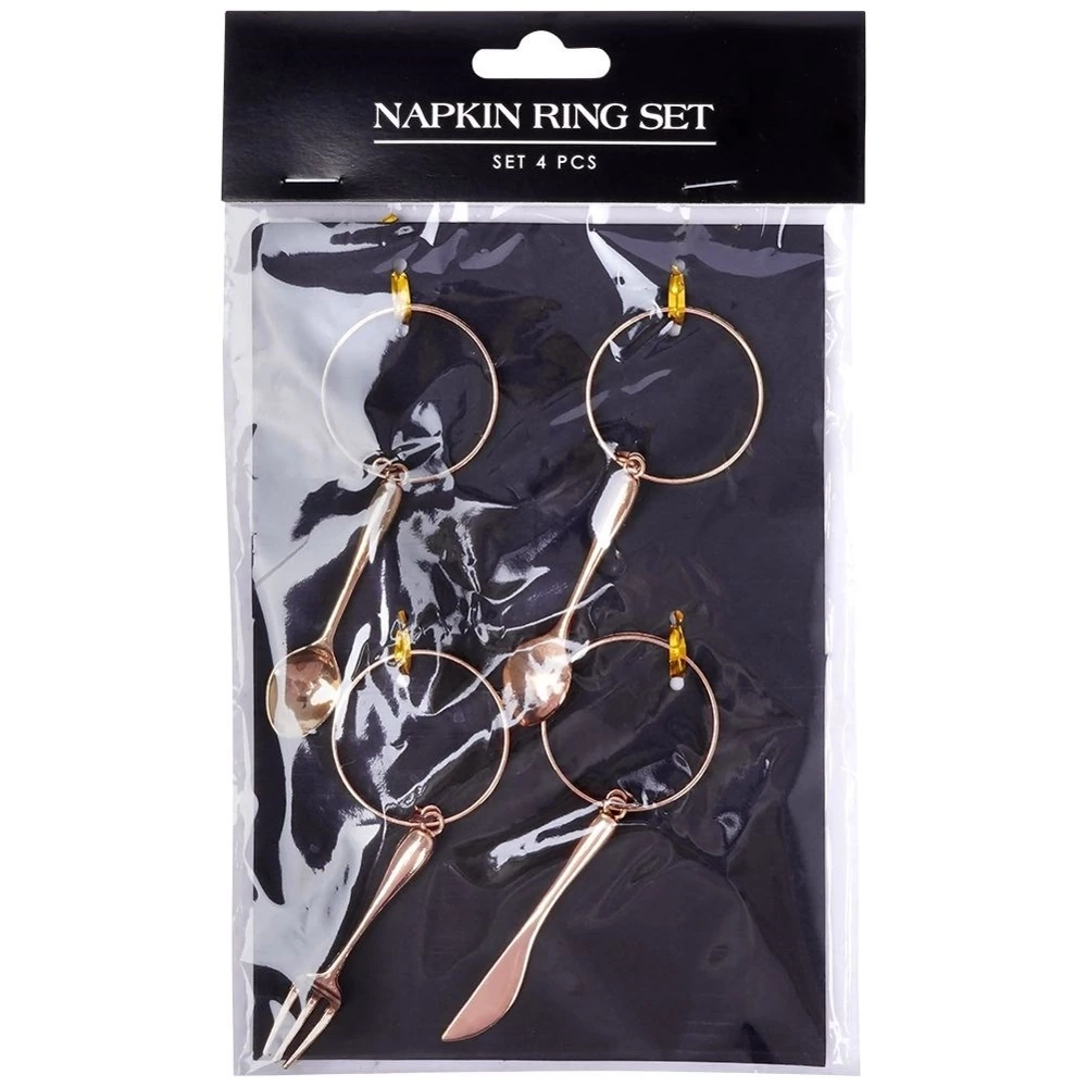 Obrączki na serwetki metalowe złote sztućce 4 cm 4 szt.