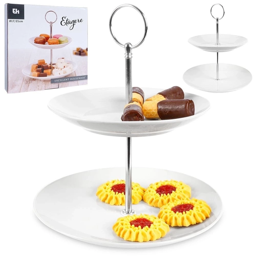 Patera porcelanowa biała 2-piętrowa 21 cm