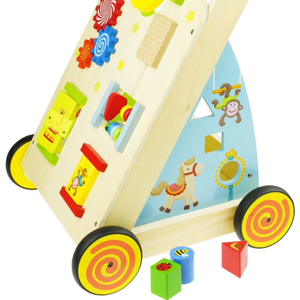 Pchacz chodzik drewniany sorter liczydło klocki edukacyjny 