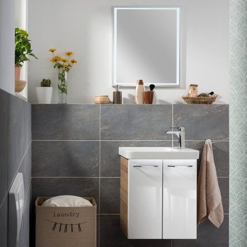 Dwudrzwiowa szafka pod umywalkę 52 cm sękaty dąb + biały Milano Fackelmann 84335