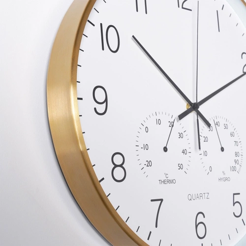 Zegar ścienny z termometrem i higrometrem biały złoty 38 cm