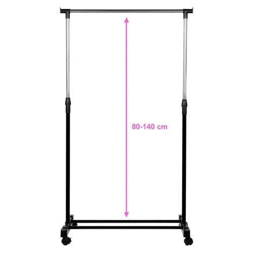 Wieszak stojący na ubrania metalowy czarny na kółkach 140 cm