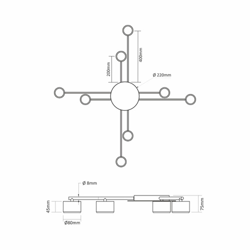 Lampa Sufitowa Videx LED Żyrandol Oprawa 8x GX53 Czarna Nowoczesna