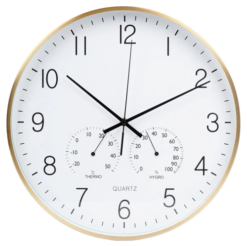 Zegar ścienny z termometrem i higrometrem biały złoty 38 cm