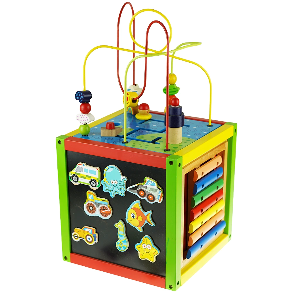 Drewniana duża kostka aktywności pętle motoryczne