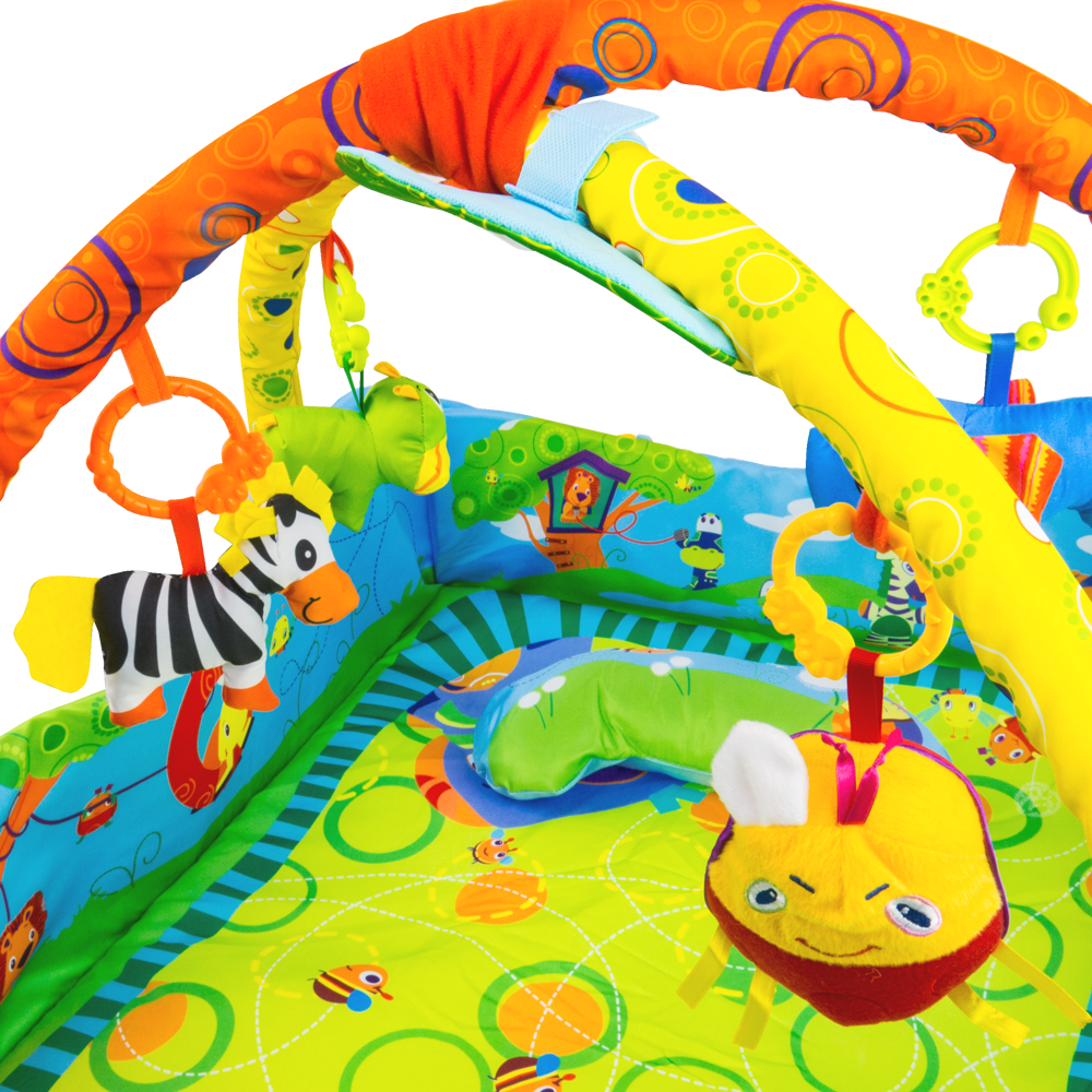 Mata edukacyjna kojec 2w1 z zabawkami i zagłówkiem