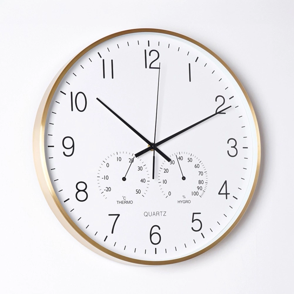 Zegar ścienny z termometrem i higrometrem biały złoty 38 cm