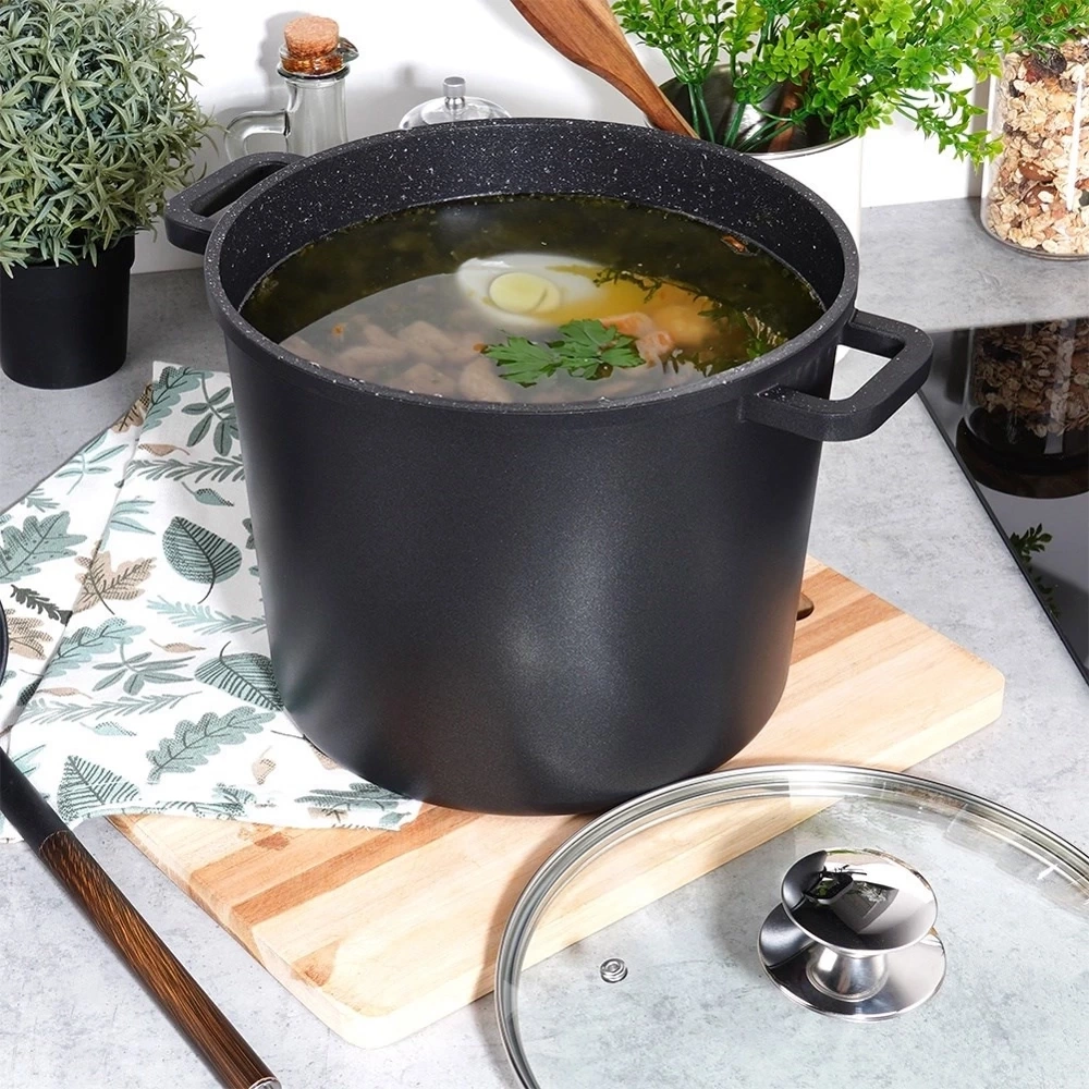 Garnek granitowy ze szklaną pokrywką wysoki GRANDE 7,6 l