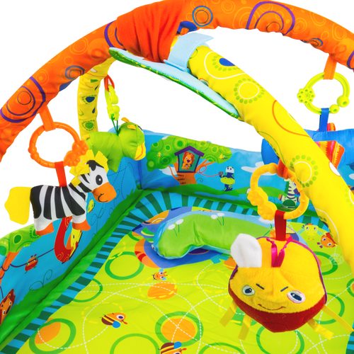 Mata edukacyjna kojec 2w1 z zabawkami i zagłówkiem