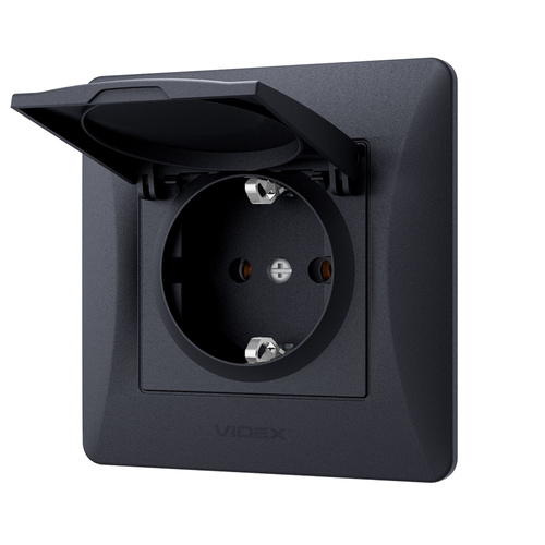 Gniazdo pojedyncze schuko z klapką czarny grafit BINERA