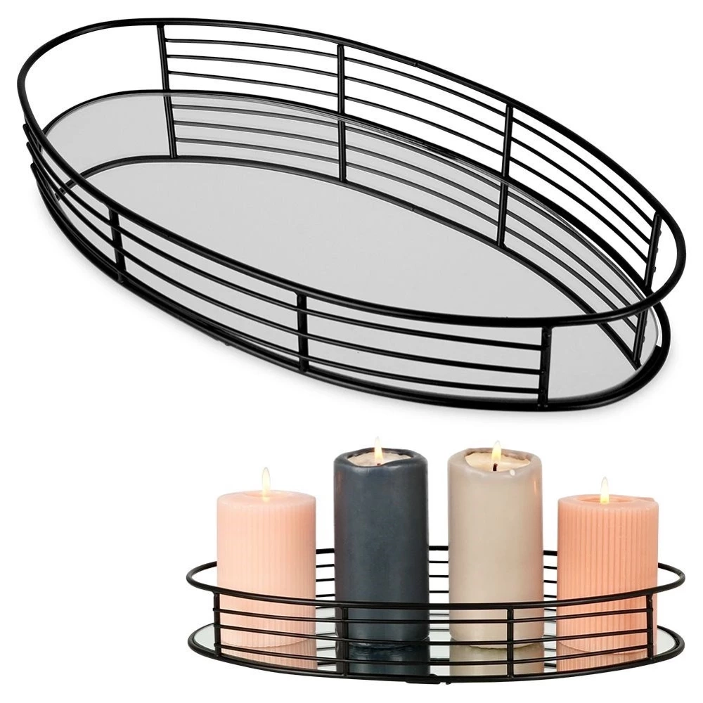 Taca lustrzana na świece czarna 35x18 cm