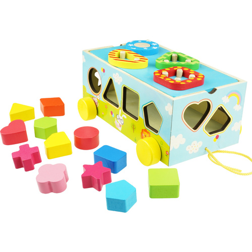 Drewniane auto samochód Sorter Figury klocki kolorowe edukacyjny