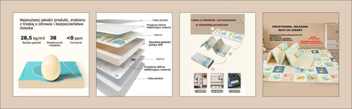 Dwustronna składana kolorowa edukacyjna piankowa mata dziecięca 180x200 cm - zwierzątka